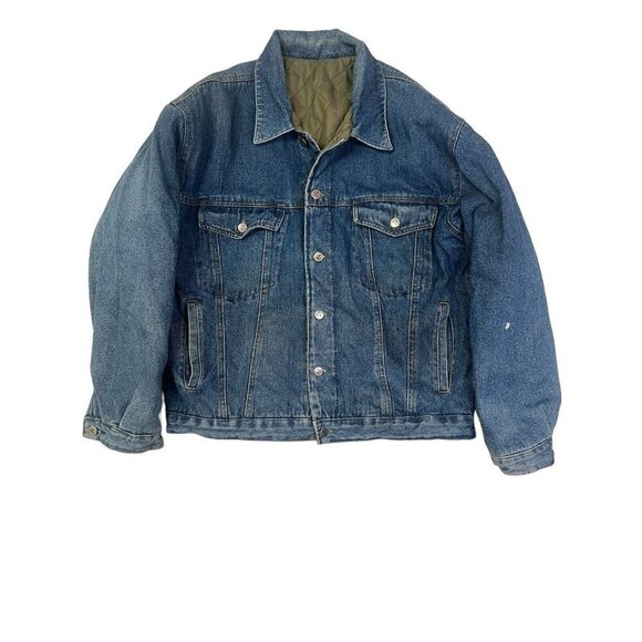 Vtg Arizona Jean Company Denim Jacket Quilted Reversible Stadium Bomber Y2K - Picture 3 of 16